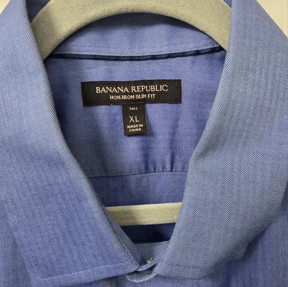 Banana Republic Men's Blue Non Iron Slim Fit Short Sleeve Button Down Shirt XL T